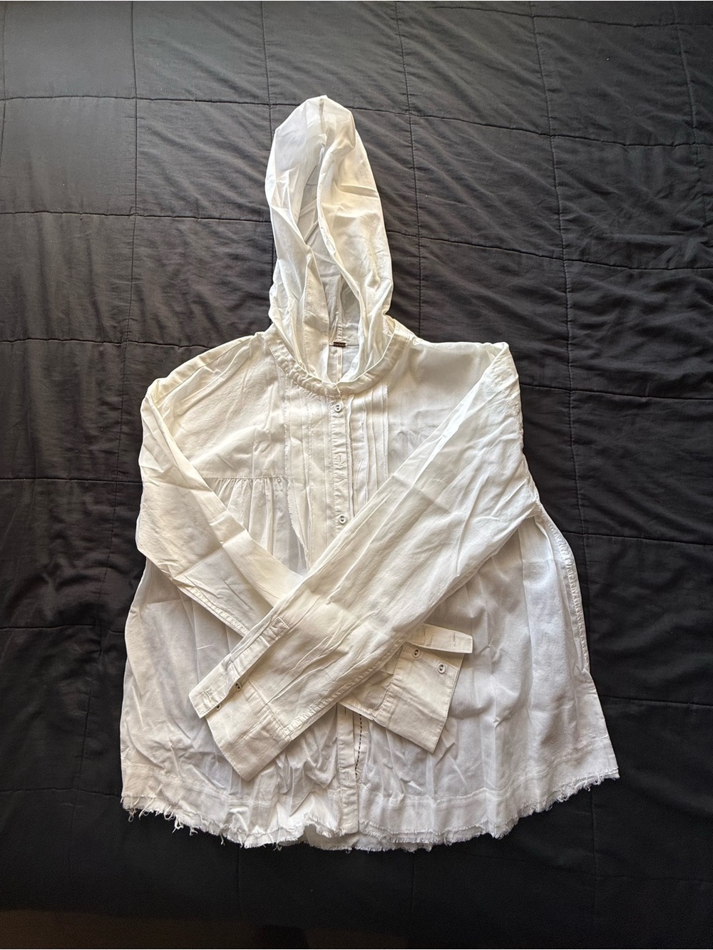 Free People White Hooded Button-Front Peasant Top - Picture 2 of 6